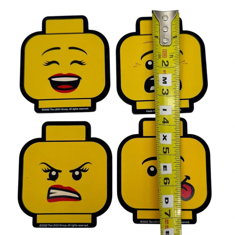 LEGO Head Coasters Set of 4 Yellow Emoji Faces Drink‎ Bar Kitchen Decor